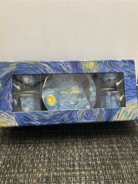 Grace Teaware Espresso Cups & Saucers Starry Night Set 8 Pc Van Gogh Porcelain